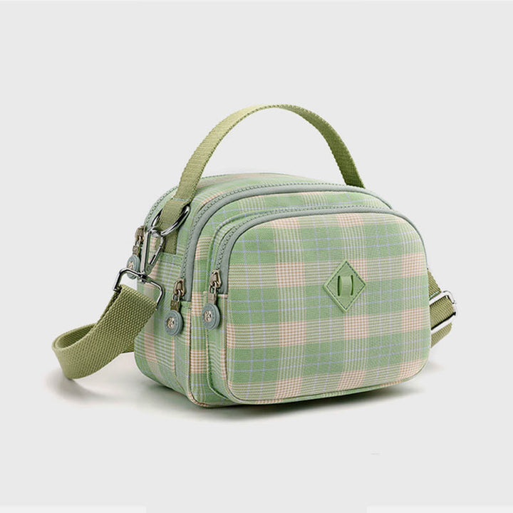 3-lagige Umhängetasche für Damen, leichte Schultertasche mit Karomuster