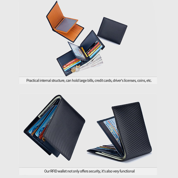 RFID Multi-Slot Prägung Echtes Leder Dreifach gefaltete Super Slim Kurze Brieftasche