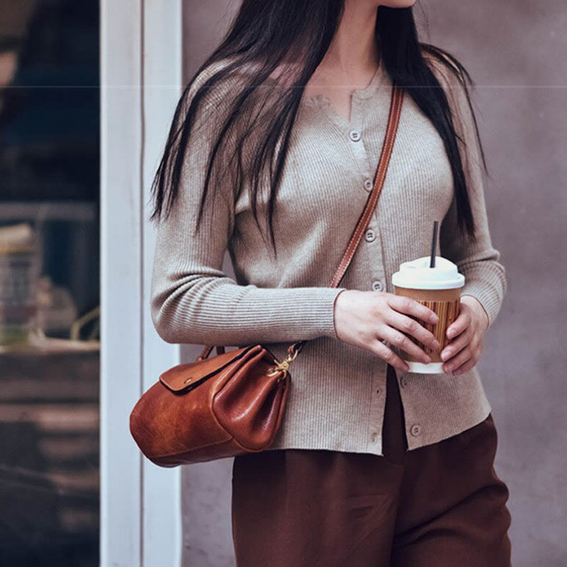 Umhängetasche für Damen, leichte Tasche aus weichem Leder mit mehreren Fächern