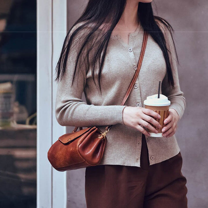 Umhängetasche für Damen, leichte Tasche aus weichem Leder mit mehreren Fächern