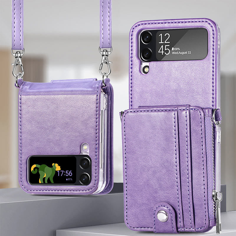 Handyhülle für Z Flip3, PU-Leder, Umhängetasche, faltbare Brieftasche