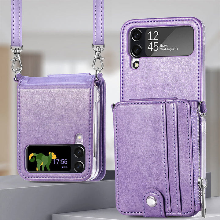 Handyhülle für Z Flip3, PU-Leder, Umhängetasche, faltbare Brieftasche