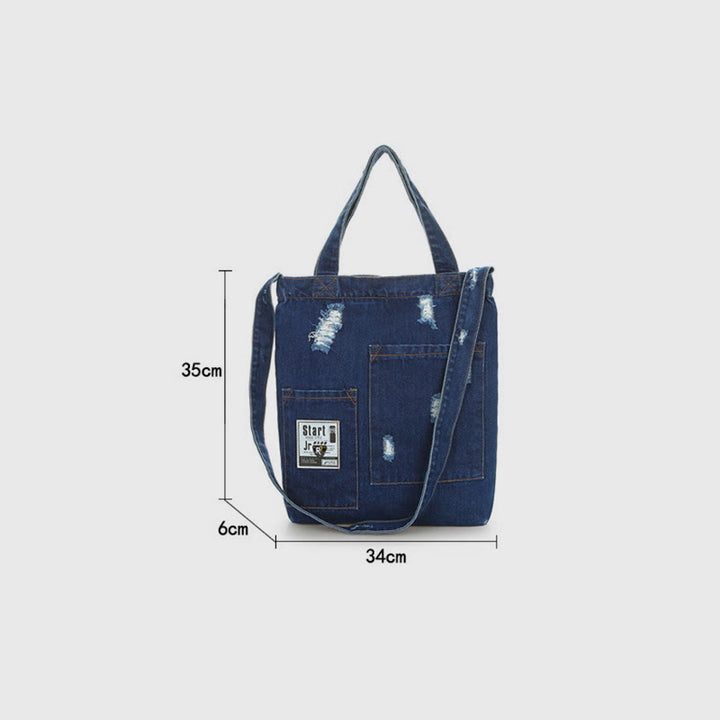 Denim Tote für Ausflüge Retro Canvas zerrissene Umhängetasche - image 15