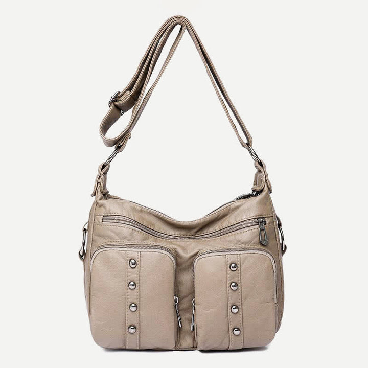 Umhängetasche mit mehreren Taschen für Damen, Retro-Nieten, Leder, Schultertasche