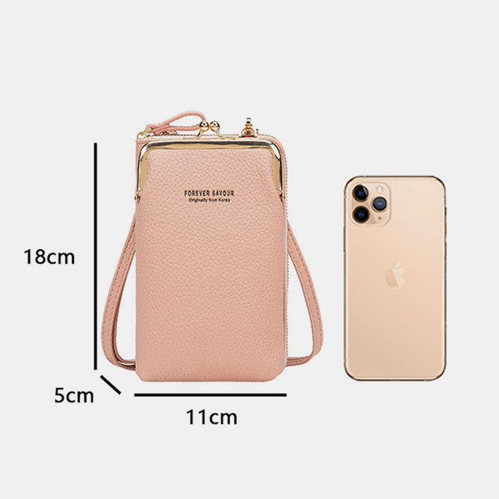 Elegante Umhängetasche fürs Telefon mit mehreren Fächern und transparentem Fenster