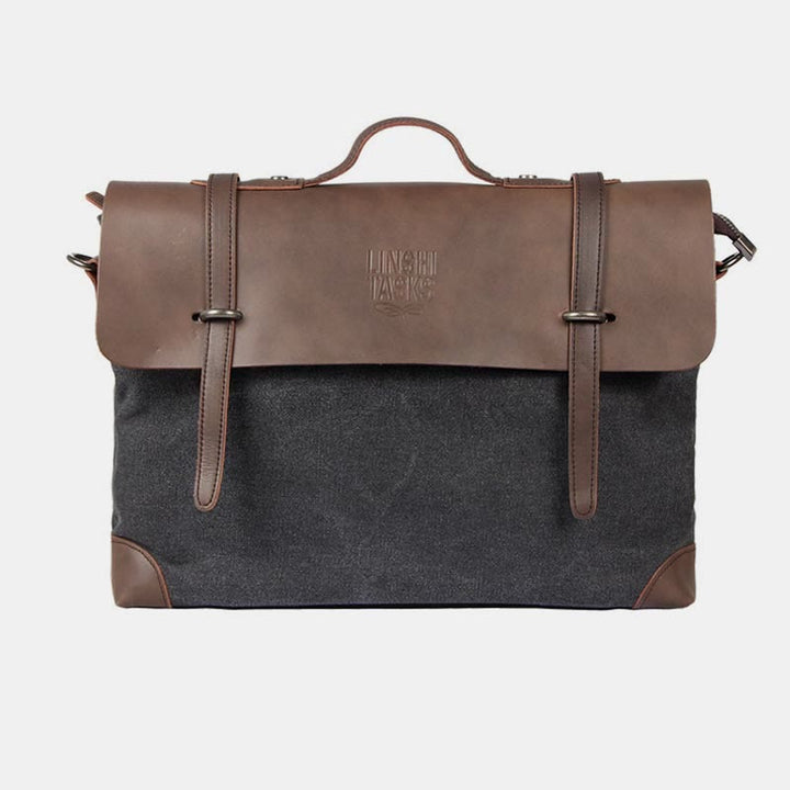 Umhängetasche für Herren, Canvas, lässig, Vintage, Dokumententasche - Groß - Schwarz - Rindsleder - image 18