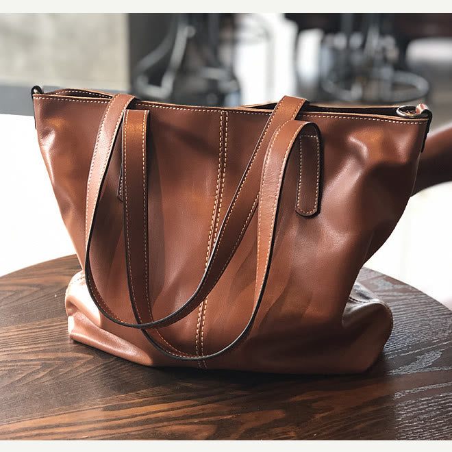 Tragetasche aus echtem Leder für Damen, lässige Schultertasche mit Umhängegurt