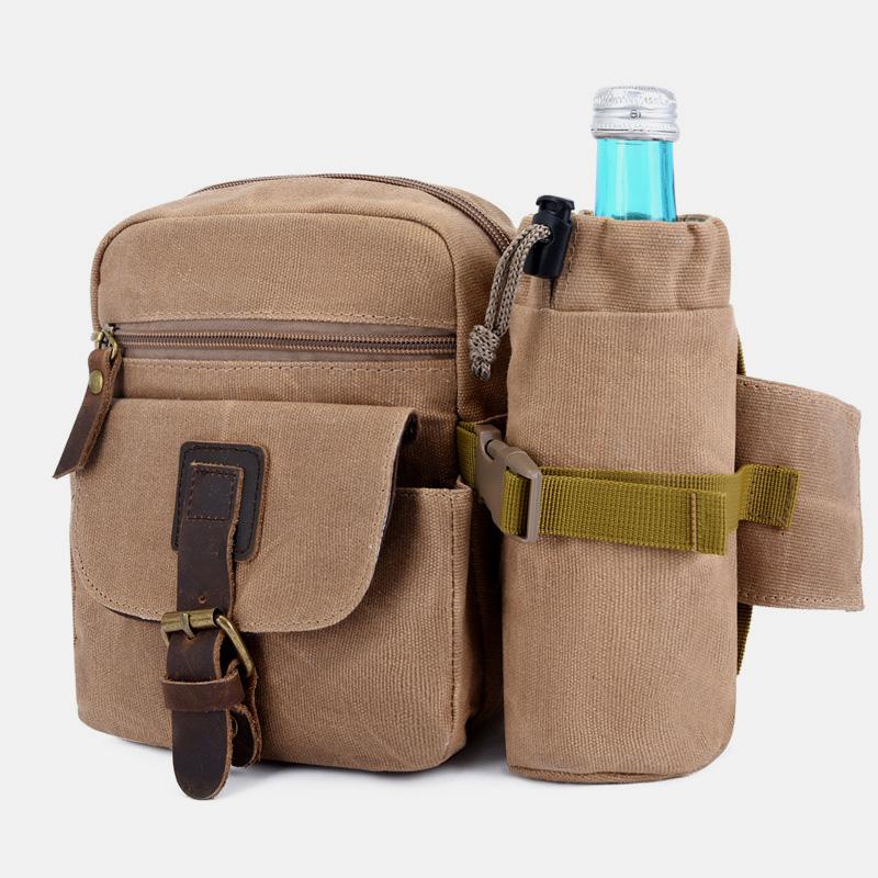 Canvas-Gürteltasche für Damen und Herren, Hüfttasche, Brusttasche mit Flaschenfach