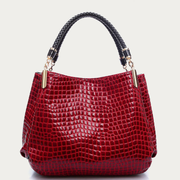 Minimalistische Damen-Tasche mit Henkel und Krokodilmuster aus veganem Leder