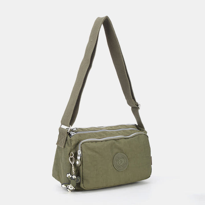 Umhängetasche für Damen, leichte Schultertasche aus Nylon mit Dreifach-Reißverschluss