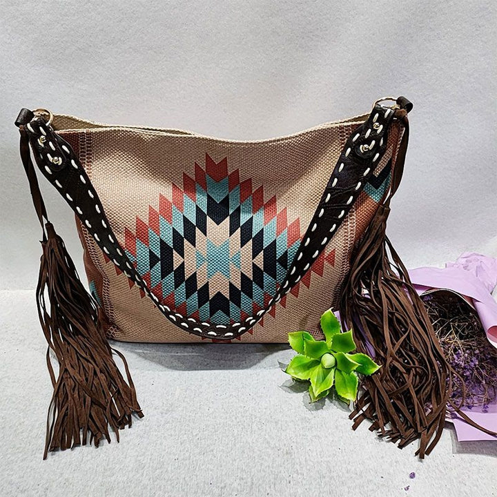 Damen-Einkaufstasche, modisch, böhmische Quaste, Umhängetasche, Vintage-Boho-Handtaschen