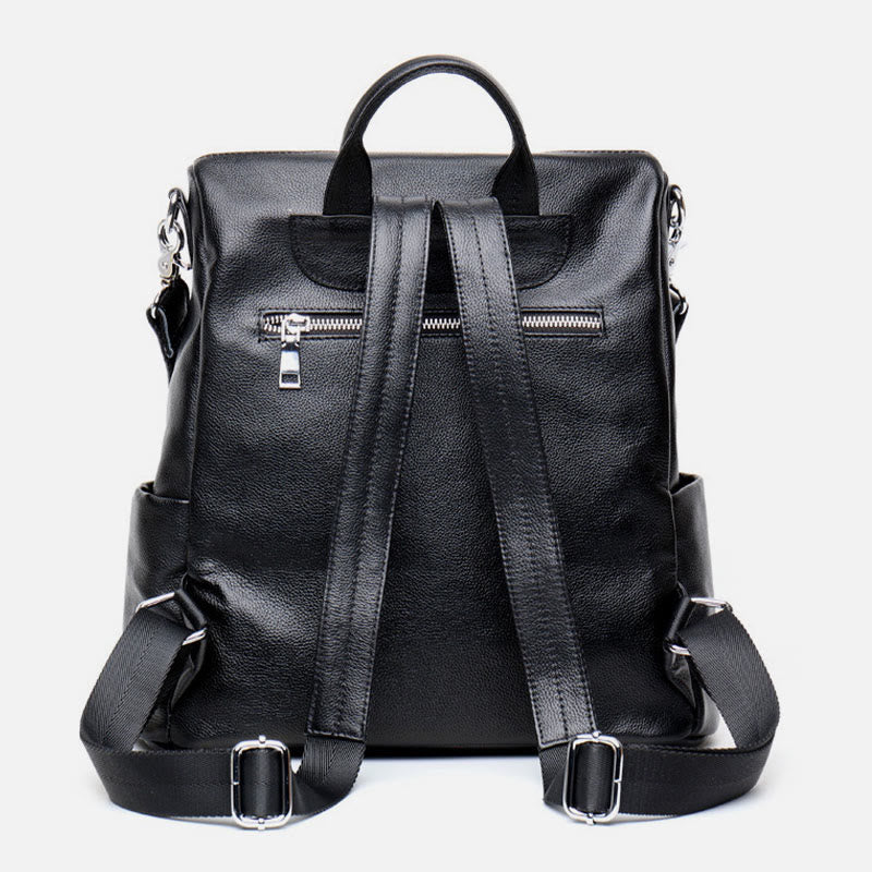 Modischer Rucksack aus echtem Leder mit doppeltem Schultergurt und geräumiger Tasche