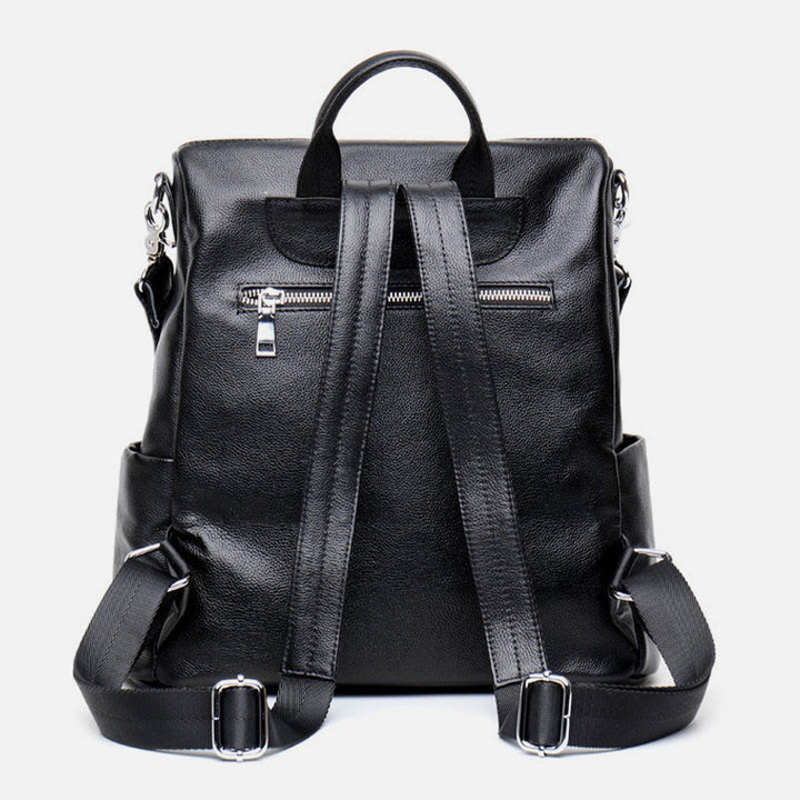 Modischer Rucksack aus echtem Leder mit doppeltem Schultergurt und geräumiger Tasche