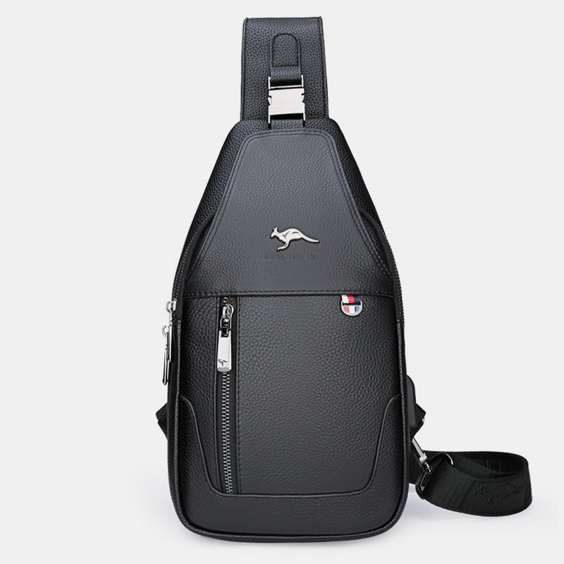 Sling Pack-Umhängetasche für Herren aus echtem Leder mit USB-Ladeanschluss