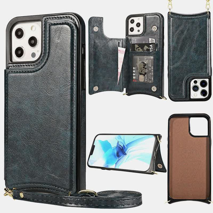 Kompatibel mit iPhone Kickstand Wallet Case Handytasche mit Umhängegurt