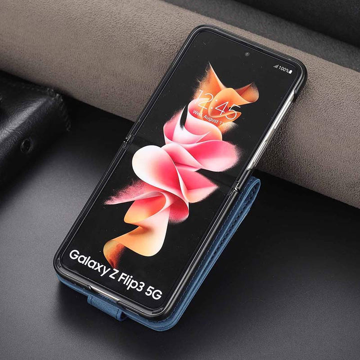 Handyhülle aus echtem Leder für Galaxy Z Flip3 / Flip2 mit Kartenhalter