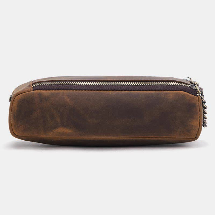 Retro-Make-up-Tasche aus echtem Leder, Mehrzweck-Reißverschluss, Federmäppchen