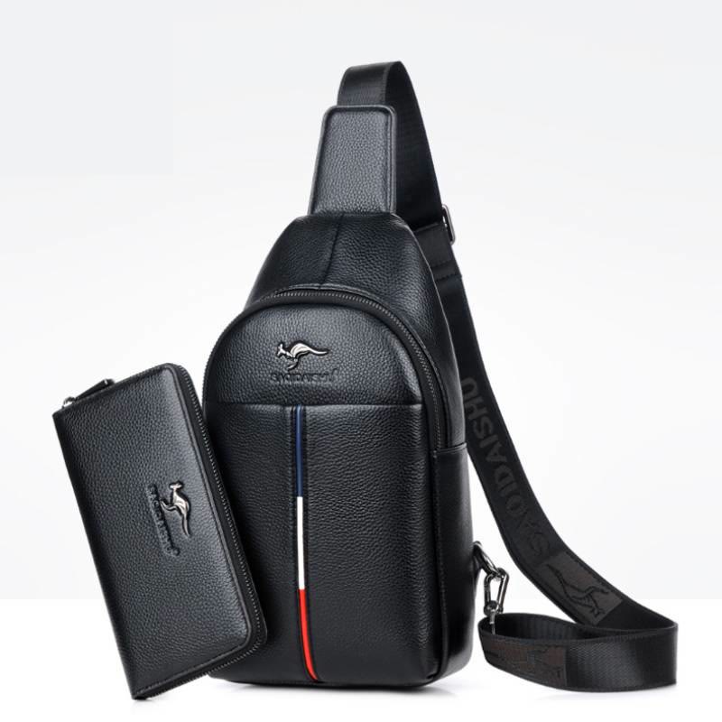 Sling Bag für Herren aus Leder, Ein-Schulter-Rucksack mit USB-Ladeanschluss
