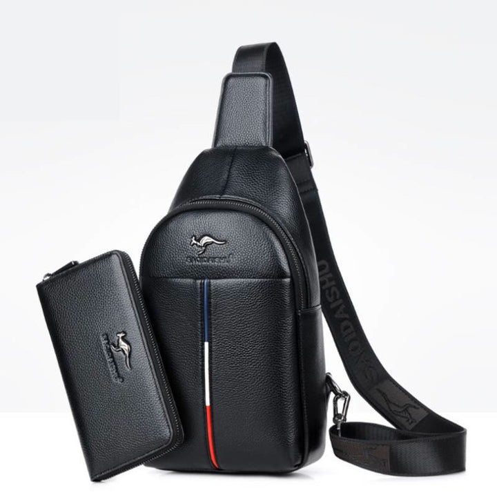 Sling Bag für Herren aus Leder, Ein-Schulter-Rucksack mit USB-Ladeanschluss