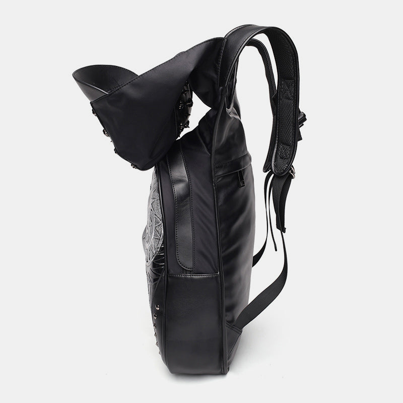 3D-Totenkopf-Rucksack, Gothic-Nieten, Laptop-Rucksack mit Kapuzenmütze