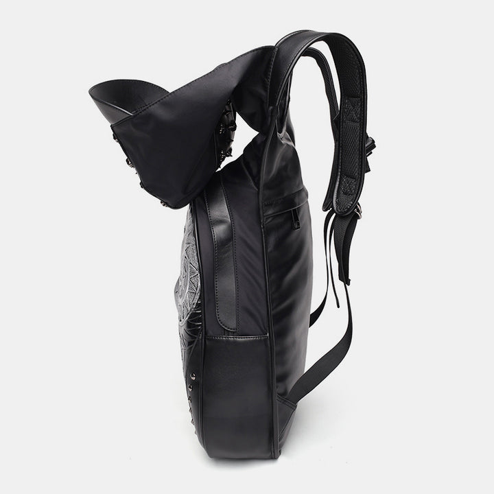 3D-Totenkopf-Rucksack, Gothic-Nieten, Laptop-Rucksack mit Kapuzenmütze