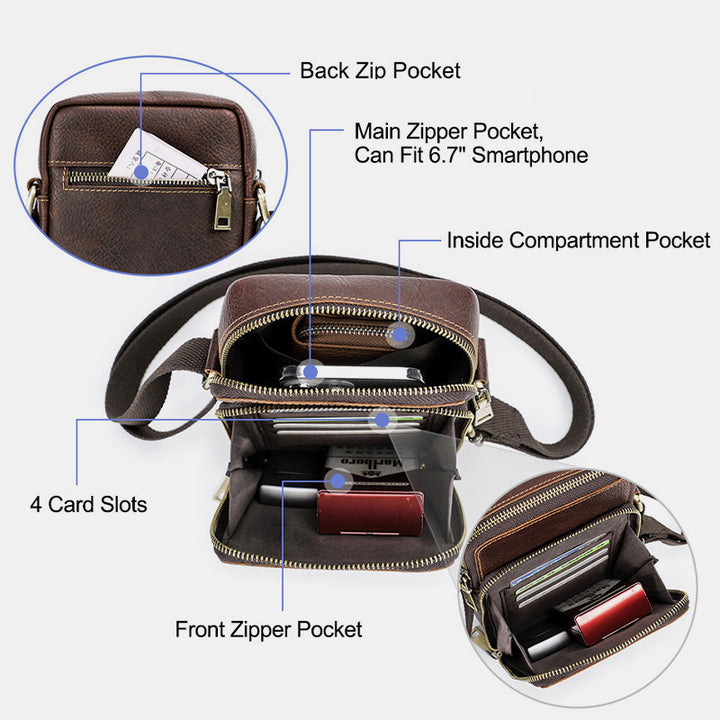 Umhängetasche aus echtem Leder für Herren, kleine Handy-Geldbörse, Messenger-Schultertasche