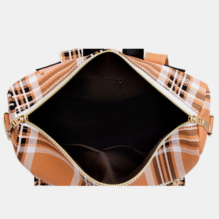 Multifunktionaler, lässiger Damen-Rucksack, Tagesrucksack aus Leder mit kariertem Muster und Schultergurt