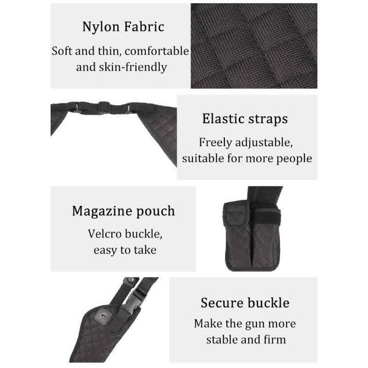 Concealment Horizontales Schulterholster aus schwarzem Nylon mit Magazintasche
