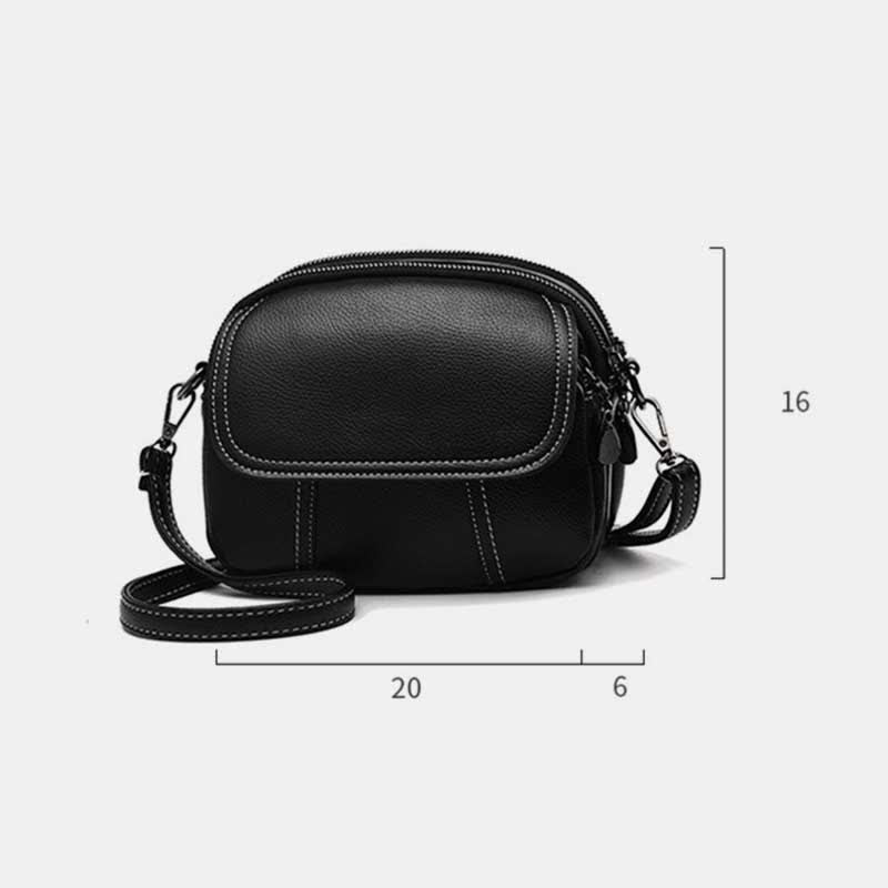 Kleine Umhängetasche mit dreifachem Reißverschluss, Leder, Handy-Geldbörse, Schultertasche