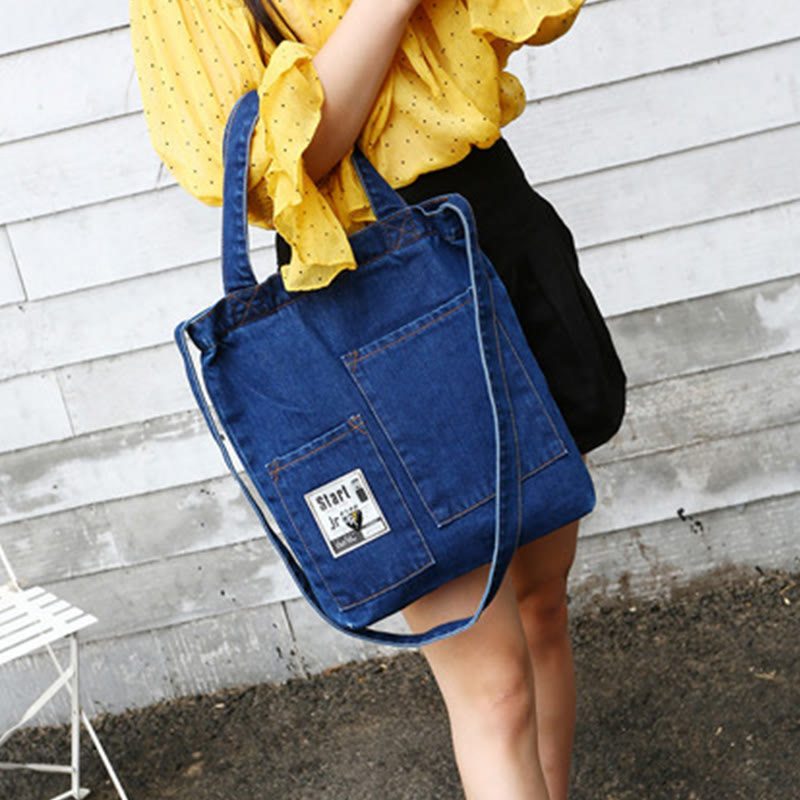 Denim Tote für Ausflüge Retro Canvas zerrissene Umhängetasche - image 5