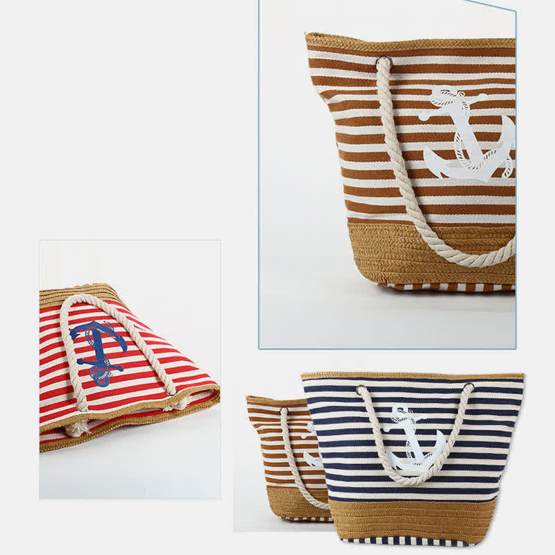 Tragetasche für Damen, großes Fassungsvermögen, gestreift, Strandtasche, Umhängetasche
