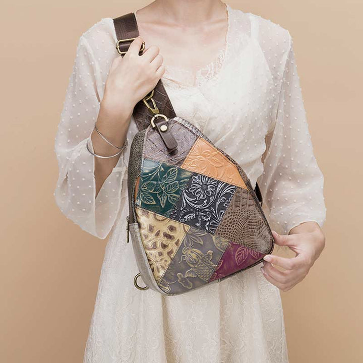 Schultertasche für Damen, Vintage, Folk-Custom, Leder, Reise-Umhängetasche