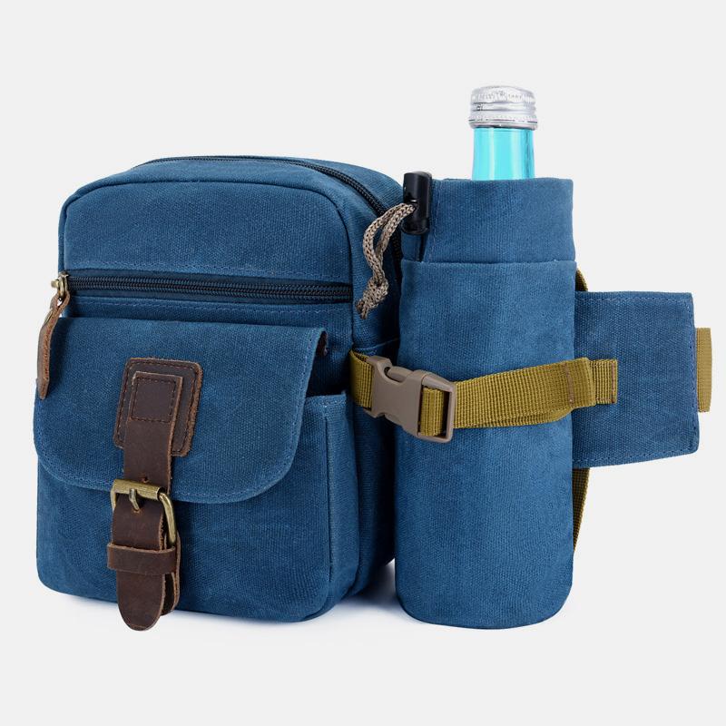Canvas-Gürteltasche für Damen und Herren, Hüfttasche, Brusttasche mit Flaschenfach