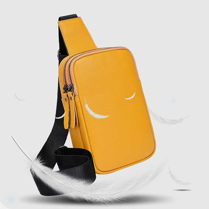 Schultertasche aus echtem Leder mit doppeltem Reißverschluss für Damen, wasserdichte Umhängetasche für Handys