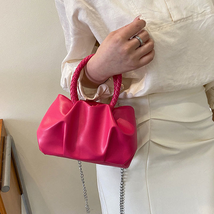 Umhängetasche für Damen, faltenförmig, Mini-Handtasche in Volltonfarbe