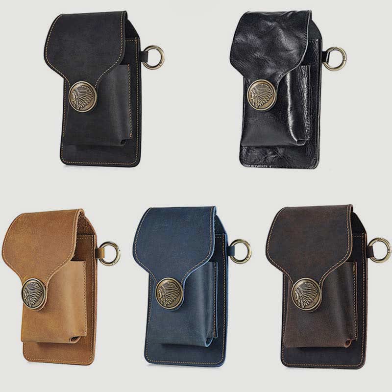 Vintage Leder Flip Handytasche Gürteltasche mit Zigarettenfach