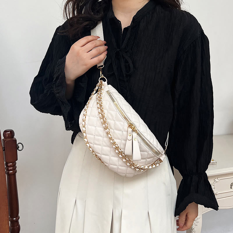Rhomboid gesteppte Brusttasche Damen Gürteltasche mit Kettendekor