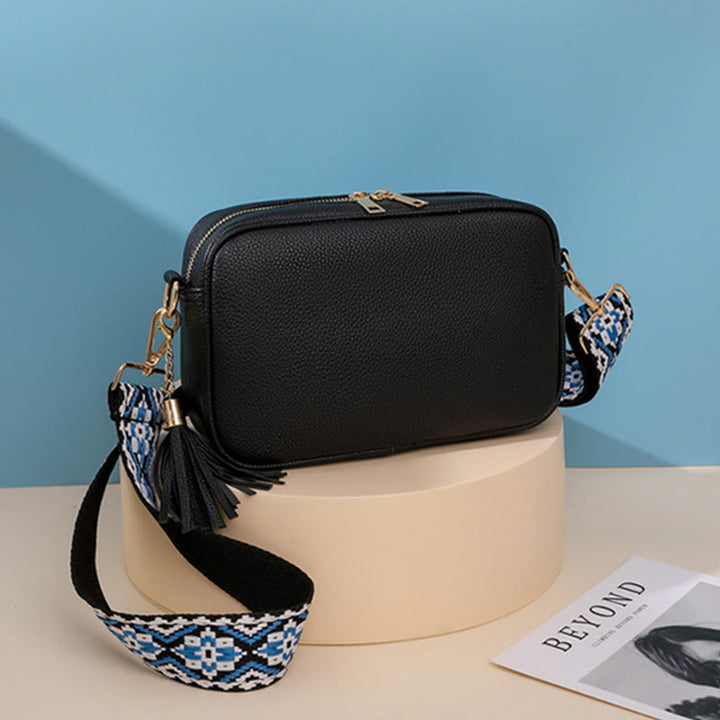 Umhängetasche für Damen mit Quaste, einfarbig, lässige Ledertasche