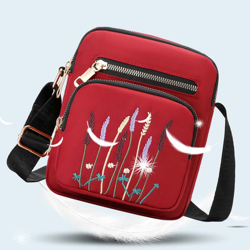 Leichte, wasser- und reißfeste Umhängetasche für Damen mit mehreren Taschen und Stickereien
