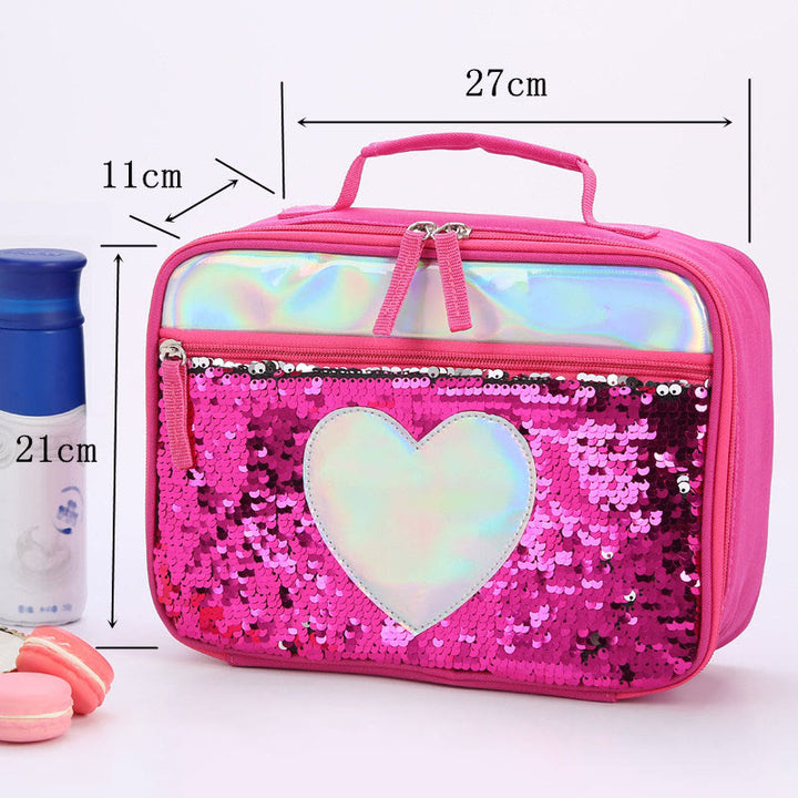 Lunchtasche für Kinder mit Glitzer-Herzmuster, isolierte Tasche