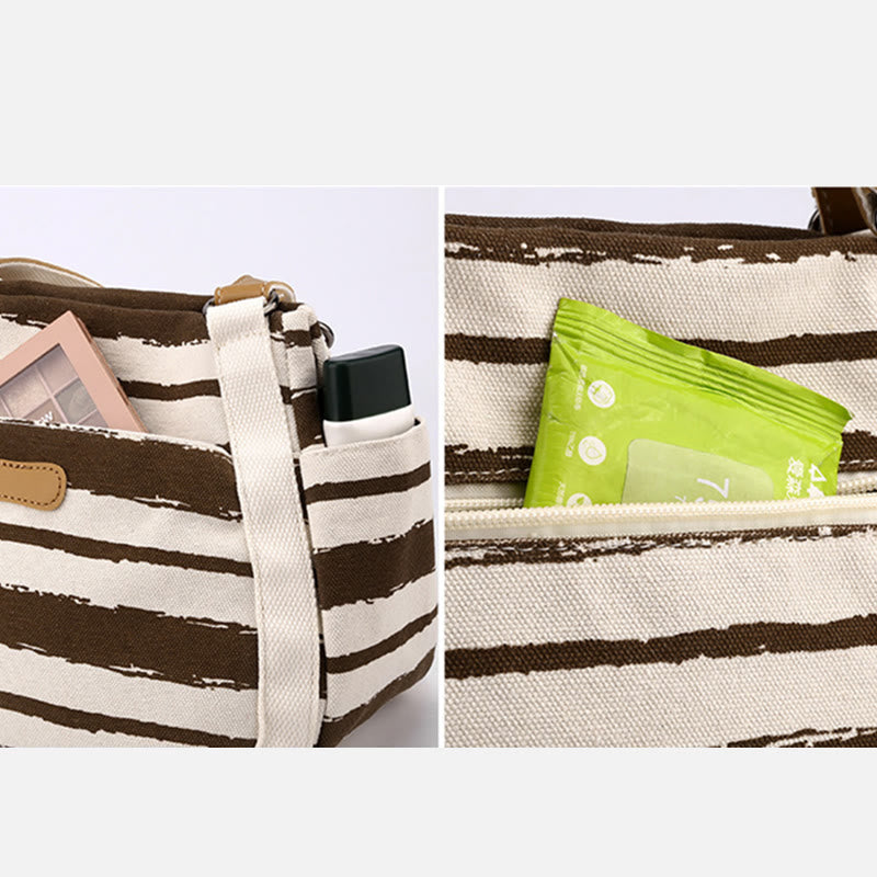 Lässige Einkaufstasche für Damen, gestreifte Canvas-Tasche für den täglichen Gebrauch