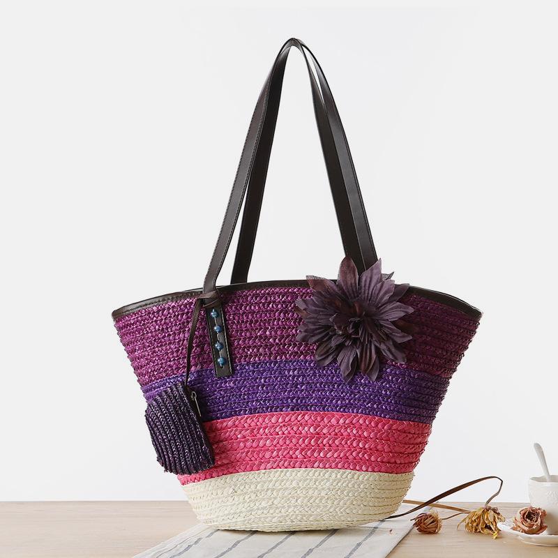 Sommerblumen-Strandtasche aus gewebtem Stroh, Reisetasche