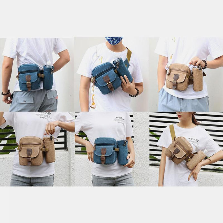 Canvas-Gürteltasche für Damen und Herren, Hüfttasche, Brusttasche mit Flaschenfach
