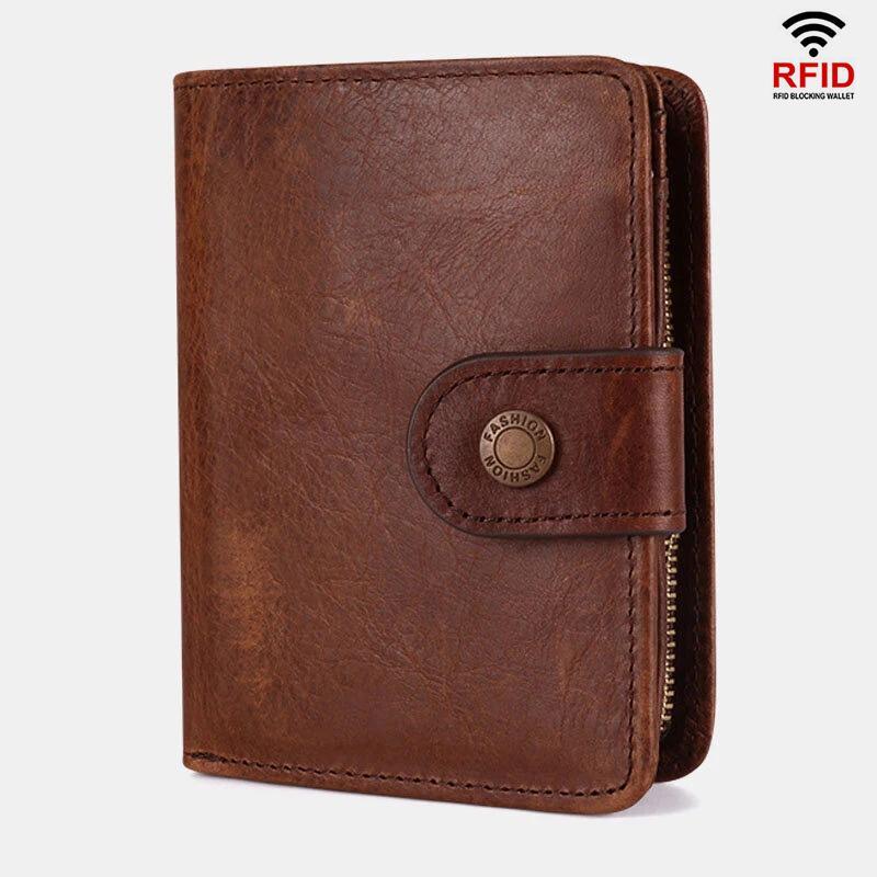 12 Kartenfächer Echtes Leder RFID Anti-Diebstahl Kurze Brieftasche
