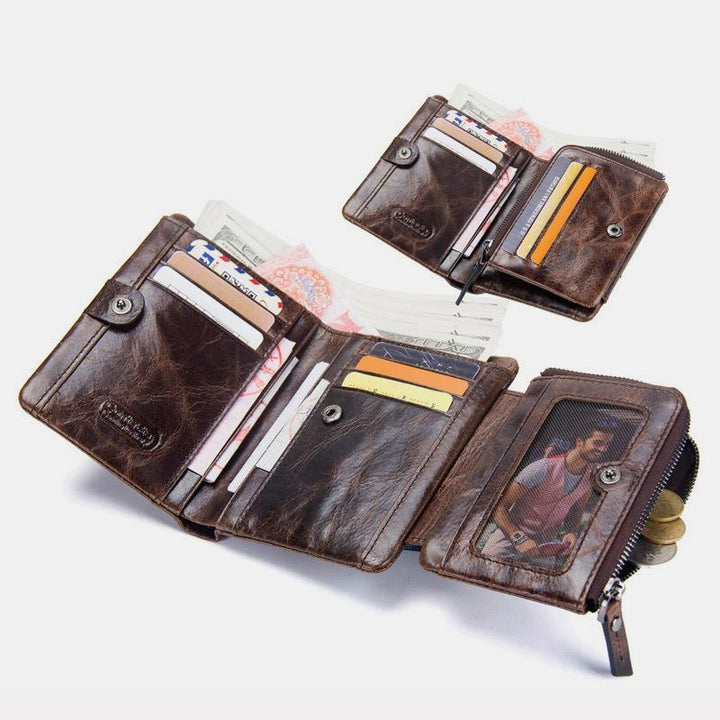 Dreifach gefaltete Geldbörse aus Vintage-Leder mit großem Fassungsvermögen