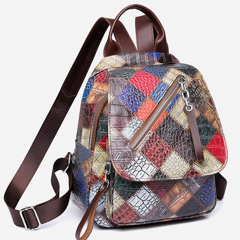 Rucksack für Frauen, Retro, Kontrastfarbe, geometrischer Reiserucksack
