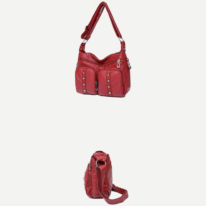 Umhängetasche mit mehreren Taschen für Damen, Retro-Nieten, Leder, Schultertasche