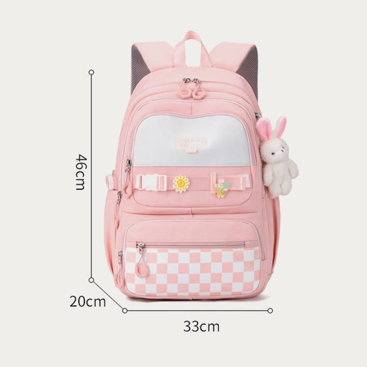 Rucksack für Damen, kariertes Muster, helle Farbe, einfache Schultasche