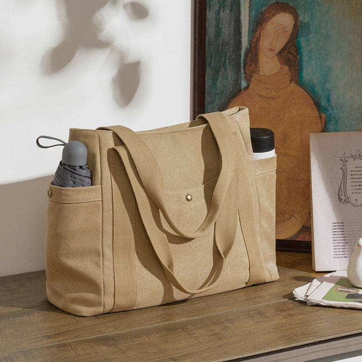 Große Kapazität Canvas Schultertasche Mehrere Taschen Handtasche Einkaufs
