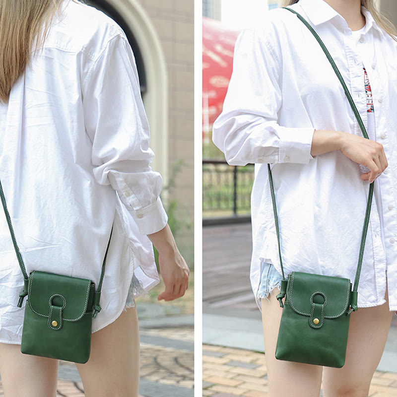 Handytasche für Damen, weiches Echtleder, minimalistische Umhängetasche